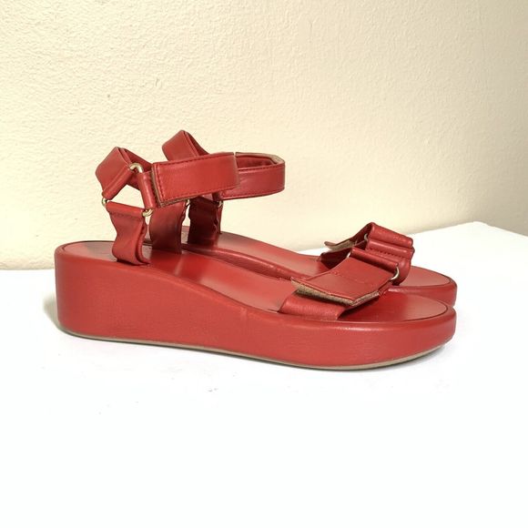 beek | Shoes | Beek Roo Sandals 9 Bright Red Leather Platform Wedges ...